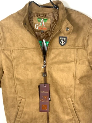 NUEVO CON ETIQUETAS GA Milano Hombres Grande Italiana Imitación Gamuza Cuero Chaqueta Bombardero Bolsillos Marrón Foto 1 de 4