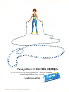 EXTRA GUM AD #06 MAGAZINE promo AD 1991 THANK GOODNESS WE DON'T MAKE JUMP ROPES. - Picture 1 of 2