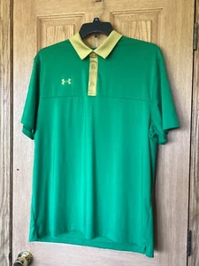 Under Armor Loose Men's XL Heat Gear Shirt Green w/Gold Collar and Logo - Picture 1 of 6