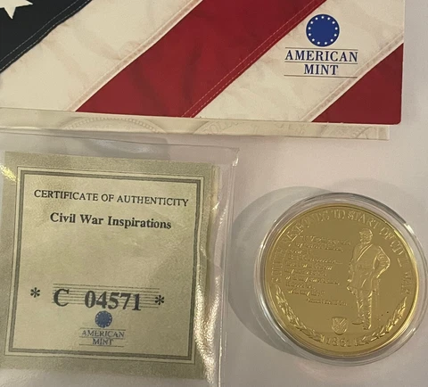 2009 American Mint Civil War Inspirations 24k Gold Layered Proof Coin w/COA Cover
