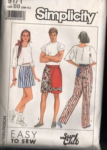 Vintage Simplicity Sewing Pattern 9171 Surf Club Shorts Pants Unisex Size S-XL - Picture 1 of 1