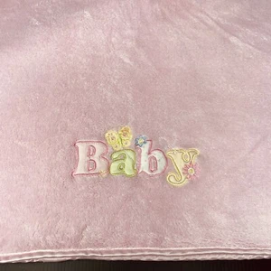 Spa Silk Pink Baby Blanket Satin Trim Embroidered Flower Butterfly Security - Picture 1 of 3