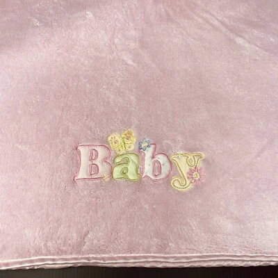 Manta Spa Seda Rosa Bebé Borde Satinado Bordado Flor Mariposa Seguridad Foto 1 de 3