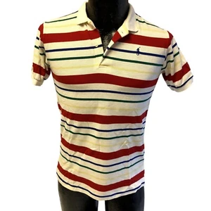 Vtg 90's Ralph Lauren White Stripe KNIT POLO Pony LOGO Streetwear Shirt USA XS - Picture 1 of 7