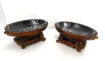 CONJUNTO de 2 jaboneros de lujo de aspecto clásico yeso dorado negro? ¿Resina? insertos de cristal Foto 1 de 4