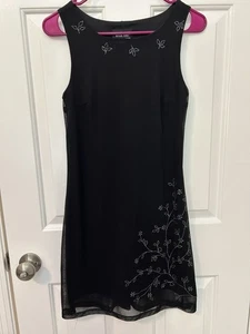 Vintage Y2k Damen Midikleid schwarz Blumen Chiffon Overlay Byer Too Gr. Small - Bild 1 von 6