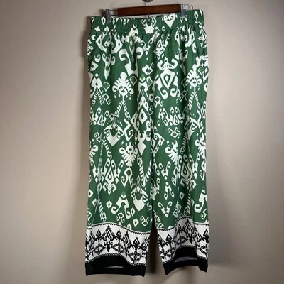 Pantalones Palazzo Para Mujer Haute Hippie Verde Blanco Estampado Pierna Ancha 1X Bohemio Foto 1 de 4