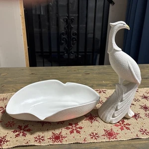 MCM vintage USA C-Originals 0-511 pottery speckled spatter Bowl & Peacock - Picture 1 of 13