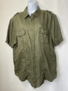 Old Navy Hemd Herren Gr. XL Kurzarm Utility Camp Leinen Militär Armee grün - Bild 1 von 13