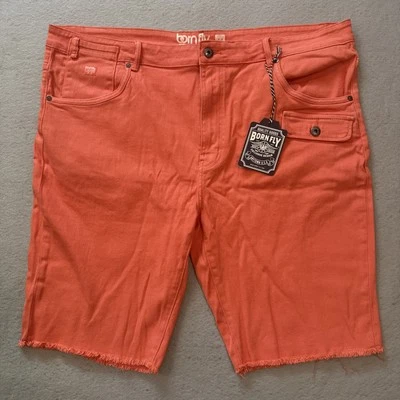 全新带标签 Born Fly 经典工作服短裤 44 码珊瑚牛仔原始下摆 — 第 1/4 张图片