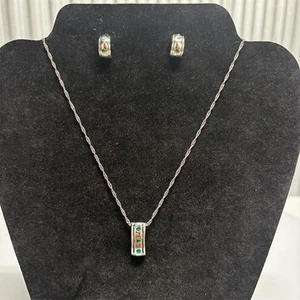 Sterling Silver Jewelry Set Women Green Gemstone Necklace Earrings Elegant - Picture 1 of 7