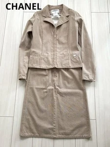 Conjunto de traje para mujer CHANEL talla 40 36 algodón beige dos piezas chaqueta vaquera falda - Imagen 1 de 24