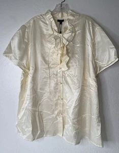 Talbots Top Blouse Womens Plus Size 24W Ruffle Neck Sheer Ivory Career Silk New - Picture 1 of 9