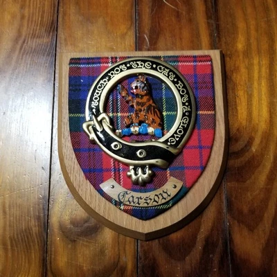 Vtg Carson Family Clan Crest Scottish Wooden Plaque CSN - Image 1 of 4