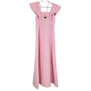 Vintage Joseph Ribkoff Dress Pink Embroidered Flower Maxi Flutter Sleeve Size S - Picture 1 of 7