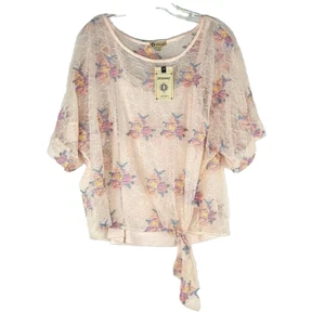 Democracy Damen Blumen Spitze Ringer Top Größe Small Rosa 2 Lagen Neu mit Etikett - Bild 1 von 7