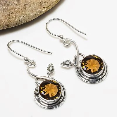 Smoky Quartz Gemstone Solid 925 Sterling Silver Bridesmaid Elegant Earring V7020 - Image 1 of 4