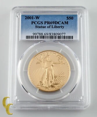 2001-W Gold American Eagle 1 oz $50 Graded by PCGS PR69DCAM PCGS Error Label! - Image 1 of 4