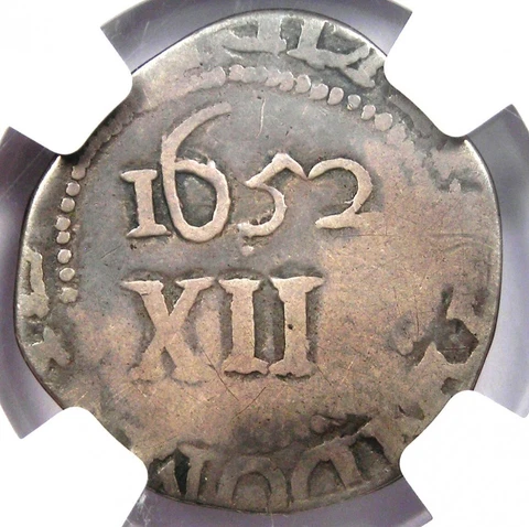 1652 Massachusetts Oak Tree Silver Shilling 1S - NGC Certified / Clipped - Rare! Cover
