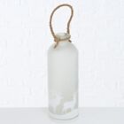 LED Deko Flasche Dekoaufsteller Glas mit Hirsch-Motiv beschneit H 32 cm