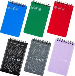 Waterproof Pocket Notebook 6 Pack Small Colored All Weather 3x5 Notepads - Picture 1 of 8