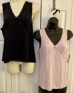 2 Alfani Damen Gr. M Tank Top Camisole Rosa Schwarz Modal Schlafshirt Same Style - Bild 1 von 7