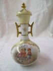 Antique Germany Dresden Hand Painted Urn With Lid Cherubs Hunting Flowers