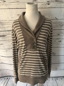 Banana Republic Shawl Collar Jersey Knit Pullover Sweatshirt Sz M Brown Striped - Picture 1 of 6