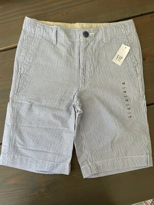 NWT GAP KIDS Youth Boys 12 Seersucker Striped Blue Adjustable Waist Shorts - Picture 1 of 4