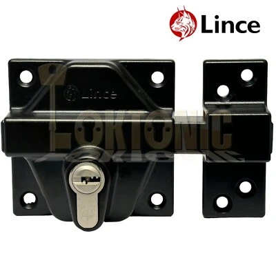 Lince Black High Security Heavy Duty Euro Gate Lock Slide Rim Dead Bolt Sheds - Image 1 of 4