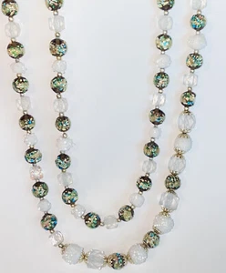 Vintage Venetian Foil Mosaic Beads White Sugar Beads & Cut Glass Beaded Necklace - Picture 1 of 10