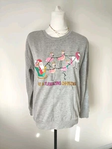 George Women Grey Christmas Sweatshirt Jumper Pullover Size S 8 10 Festive Santa - Picture 1 of 10