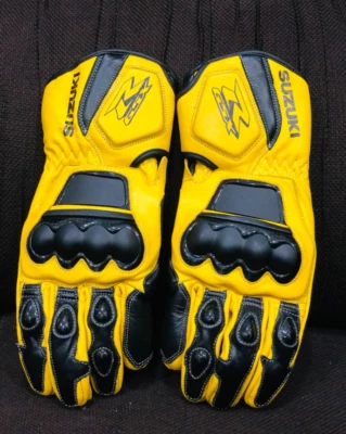 Suzuki GSXR Motorcycle Gloves for Mens, Motorbike Riding & Racing Leather Guants - Image 1 of 4