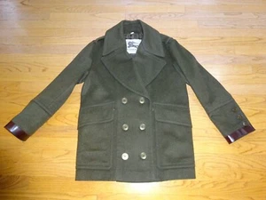 Burberry Wolle/Kaschmir Militär Trench Damen Mantel Lederbesatz Größe 8 - Bild 1 von 12