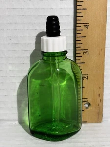 Vintage Green Glass Medicine Bottle W Dropper Pharmacy Blown Molded - Picture 1 of 9