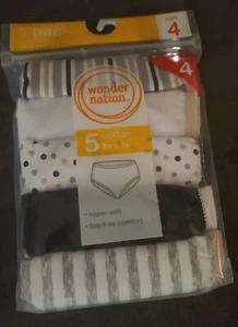 Wonder Nation 5 Pack Girls Cotton Briefs Neutral Color Size 4 Soft Tag Free New - Picture 1 of 3