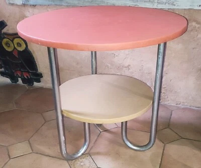 Gueridon table à 2 plateaux circulaire  pieds en tube chromé 60's Marcel Breuer - Photo 1/4