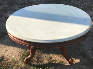 Victorian Carved Walnut Oval Marble Top Coffee Table (CT227) - Picture 1 of 5