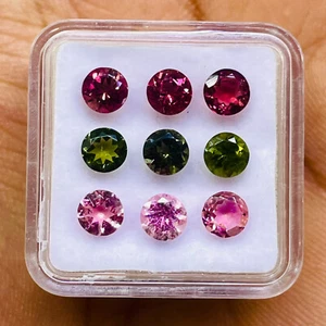 9 Pcs Natural Tourmaline 5mm Round Cut Multi Color Loose Gemstone 4.48 Cts - Picture 1 of 7