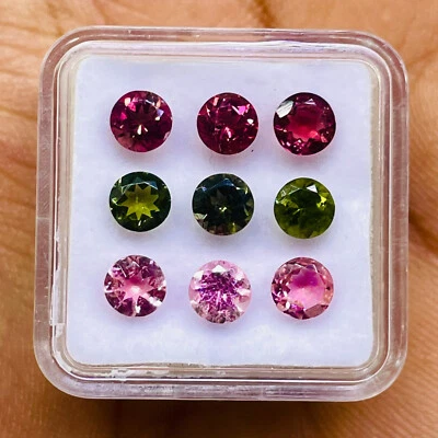9 Pcs Natural Tourmaline 5mm Round Cut Multi Color Loose Gemstone 4.48 Cts - Image 1 of 4