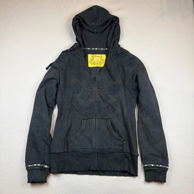 Active USA Large Black Floral Embroidered Hooded Zip Up Jacket - Image 1 of 4