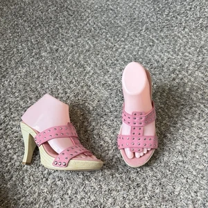 Naturalizer Vintage Y2K hochhackige Clog-Sandalen rosa Leder Nieten Größe 7 M Riemchen - Bild 1 von 11