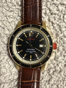 Red Line Men's Automatic Movement Mineral Crystal WR Watch Leather Band NICE!!! - Picture 1 of 6