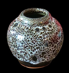Schöne Keramik Vase Studio Art gesprenkelte Punkte braun schwarz grau signiert *lesen - Bild 1 von 7