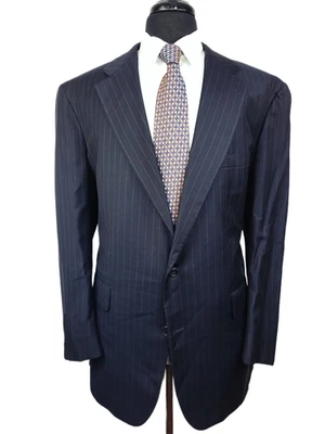 Brooks Brothers Vintage Custom Bespoke Navy Blue Pinstripe 2 Button 2pc Suit 46R - Image 1 of 4