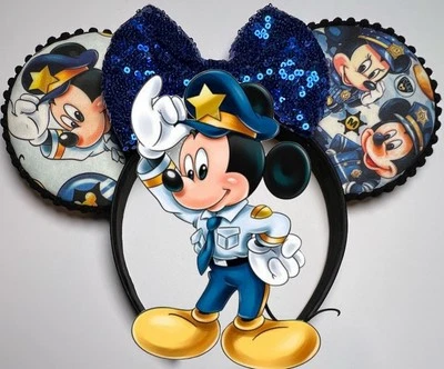 Mickey & Minnie Police Inspired Mouse Ears/Thin Blue Line - Image 1 of 4