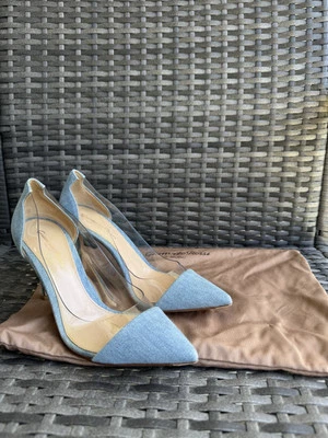 Gianvito Rossi Clear And Denim Pointed Toe Pumps Size 37 Worn Once Msrp 815$ - Image 1 of 4