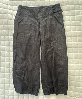 ELEVENSES ANTHROPOLOGIE Pants Womens 10 Cropped Dark Blue Linen Blend Wide Leg - Image 1 of 4