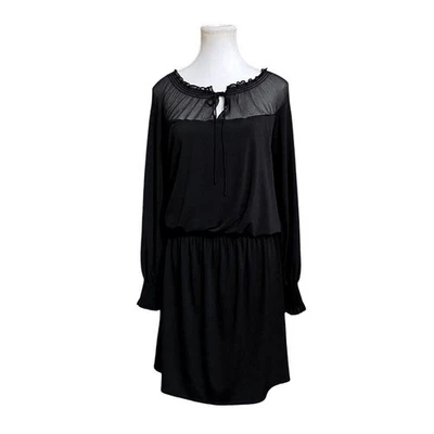 Suzi Chin Smocked Classic Minimalist Black Semi Sheer  Casual Fairy Gothic 6 - Image 1 of 4