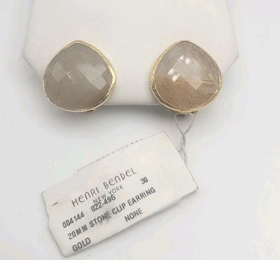 Pendientes Henri Bendel Facetados Cuarzo Rutilado Clip Tono Beige y Dorado Foto 1 de 4